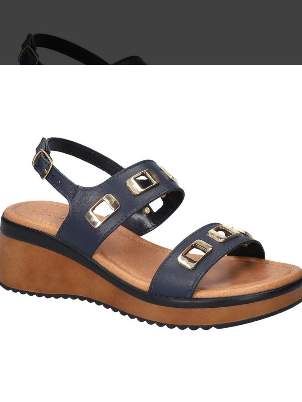 BELLA VITA ITALIAN LEATHER -NEW IN BOX- WEDGE SANDALS NAVY BLUE 6.5